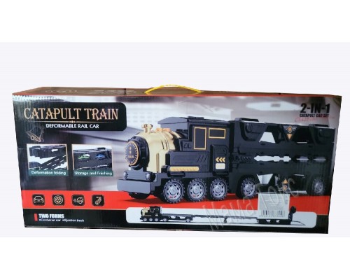 Трейлер трек с машинками и катапультой Поезд, Раскладная трасса 130 см, Запуск (8893)