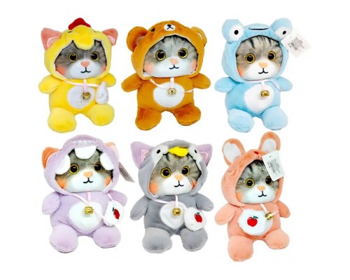 Мягкая игрушка плюшевая кошка глазастик в капюшоне 25 см (16310)