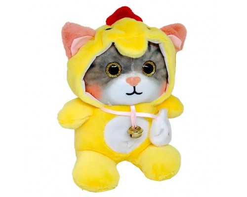 Мягкая игрушка плюшевая кошка глазастик в капюшоне 25 см (16310)