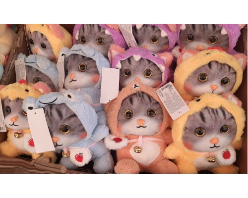 Мягкая игрушка плюшевая кошка глазастик в капюшоне 25 см (16310)