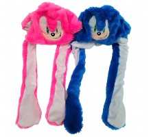 Шапка плюшева з рухомими вухами Супер Сонік Рожева та блакитна 2 види