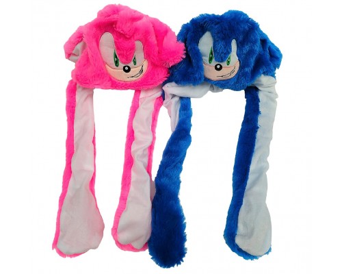 Шапка плюшева з рухомими вухами Супер Сонік Рожева та блакитна 2 види