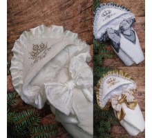 Теплый Конверт на выписку и в коляску для новорожденных. Махра - синтепон. Корона