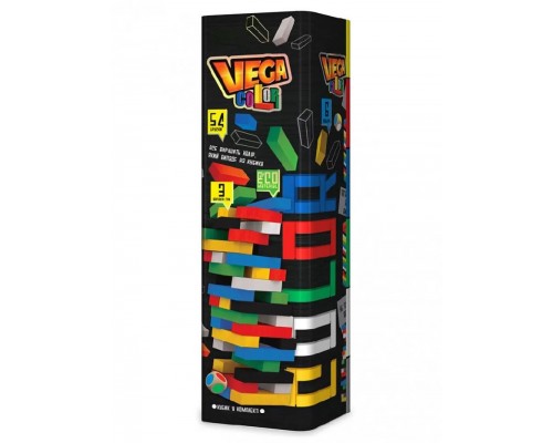 Настольная игра Дженга башня по цветам Vega Color с кубиком 54 бруска