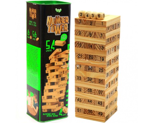 Настольная игра Дженга башня по номерам Number Tower с кубиками 54 бруска