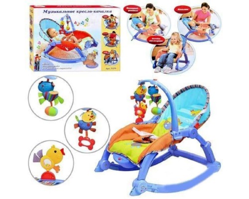 Детское кресло шезлонг качалка 7179 вибро, музыка 3 в 1