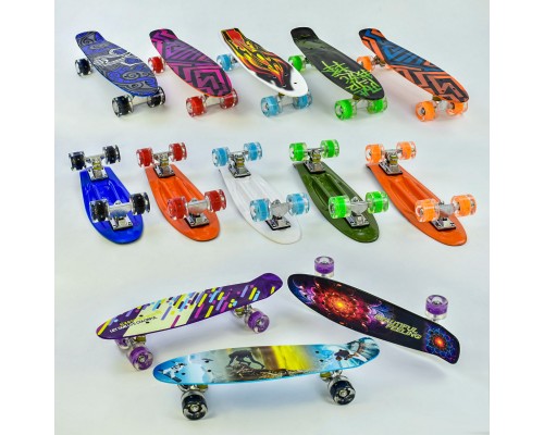 Скейт Пенни борд доска 55 см с рисунком, колеса полиуретан Светятся 8 видов (99160)