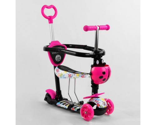 Триколісний Самокат 5 в 1 з бампером Рожевий квіти Best Scooter S 5593